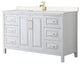 60" Single Vanity White, Light-Vein Carrara Cult Marble Counter, Sink, Gold Trim