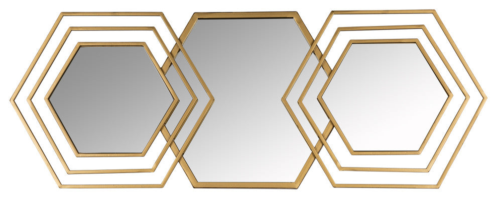 Gold Hexagon Trio Modern Wall Mirror