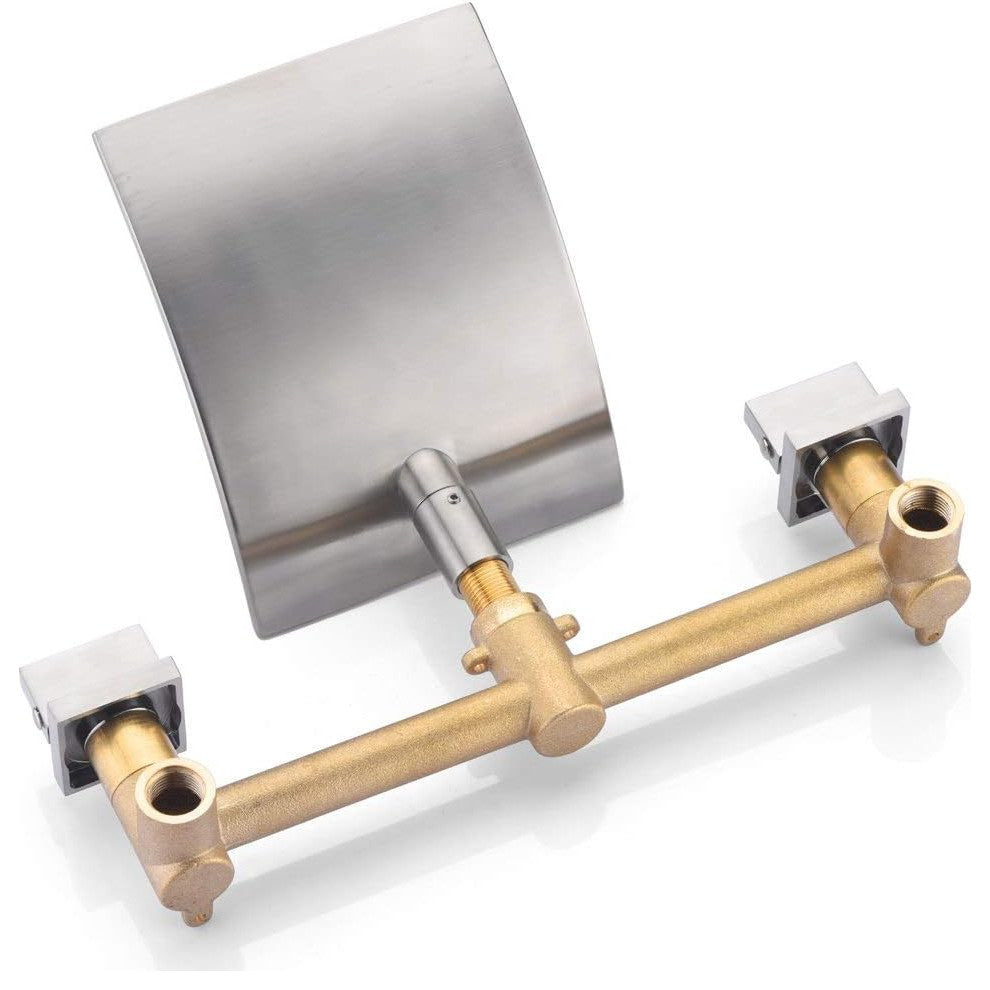 Brushed Nickel Wall Tub Filler with High Flow Waterfall Design and Two Handles, Brushed Nickel