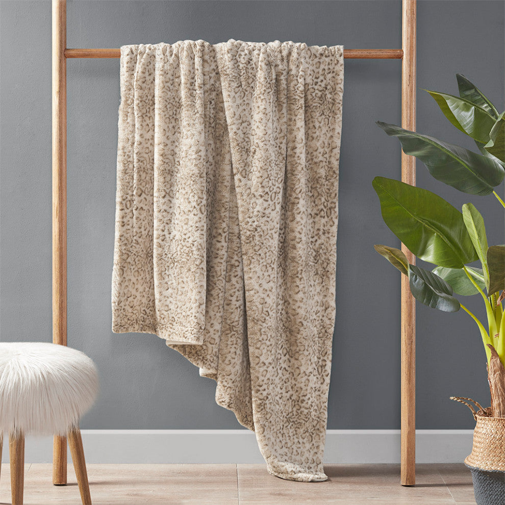 Madison Park Zuri Oversized Faux Fur Throw, Leopard