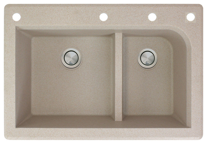 Radius 33" silQ Granite Double Bowl Kitchen Sink with 4 Holes in Cafe Latte