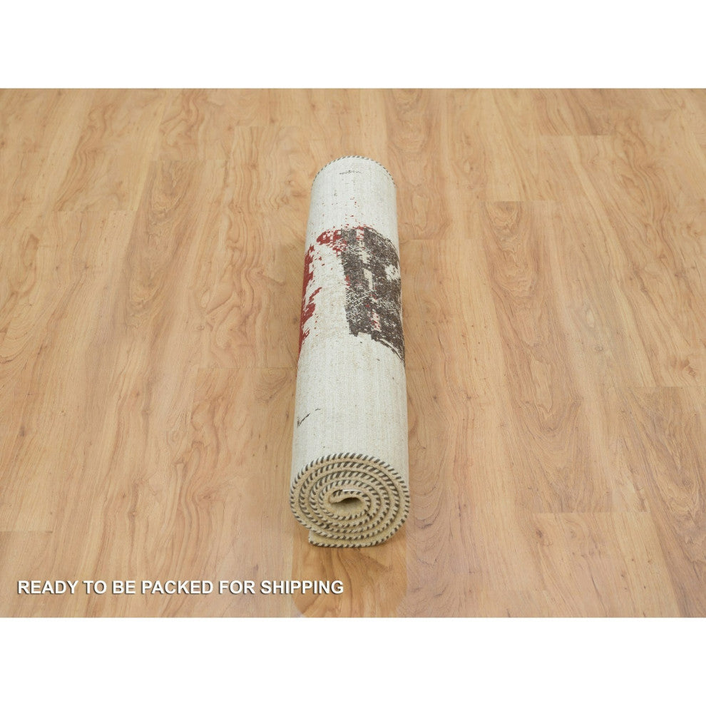 Parchment White Lori Buft Gabbeh Wool Hand Knotted Oriental Rug, 4'x6'