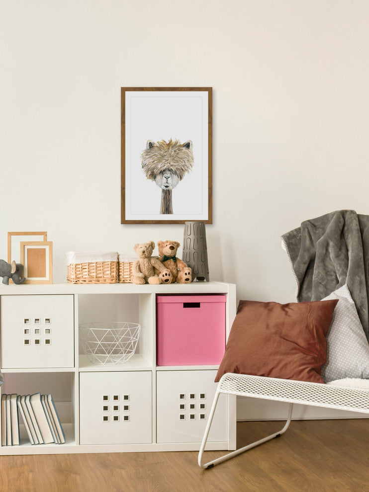 "Bushy Haired Llama" Framed Painting Print, 12"x18"