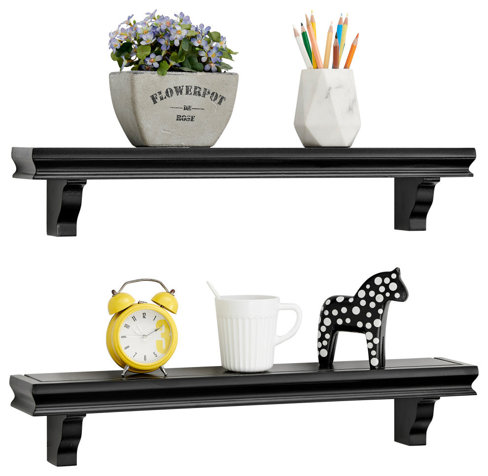 Danya B. Decorative 24" Floating Wall Decor Display Shelves, Set of 2, Black