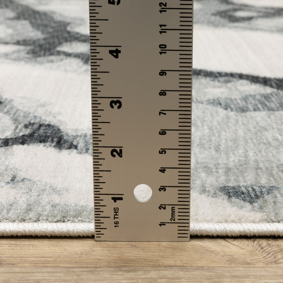 Easely Modern Abstract Elements Blue/ Ivory Area Rug, 3'3" x 5'