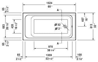 Duravit D-Code Soaking Bathtub, 60"x32"x17", 700405000000090