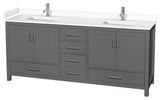 80" Double Bathroom Vanity Dark Gray, White Cultured Marble Countertop, Sinks