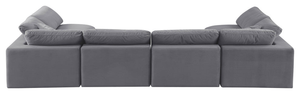 Comfy Upholstered U-Shaped Modular Sectional, Grey, 6-Piece: 4 Armless Chair, 2 Corner Chair, Velvet