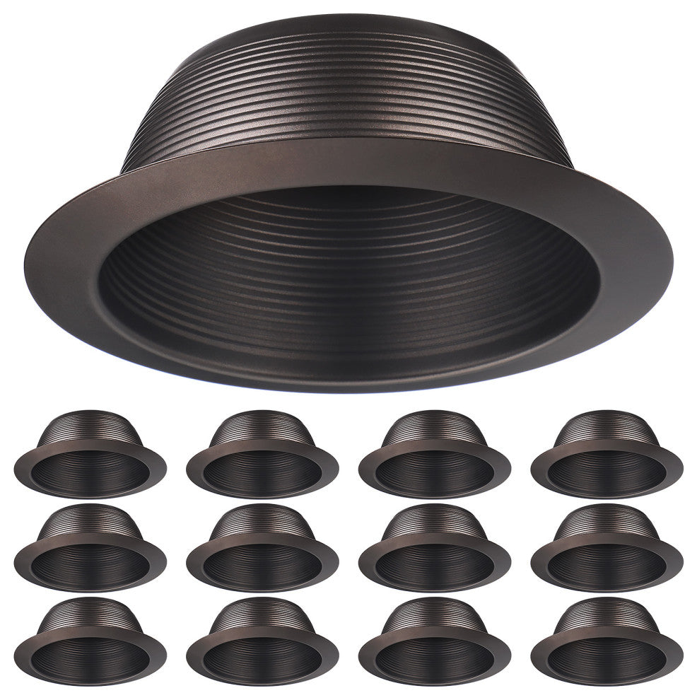 12-Pack 6 Inch Metal Recessed Can Light Trim, Step Baffle, Oil Rubbed Bronze
