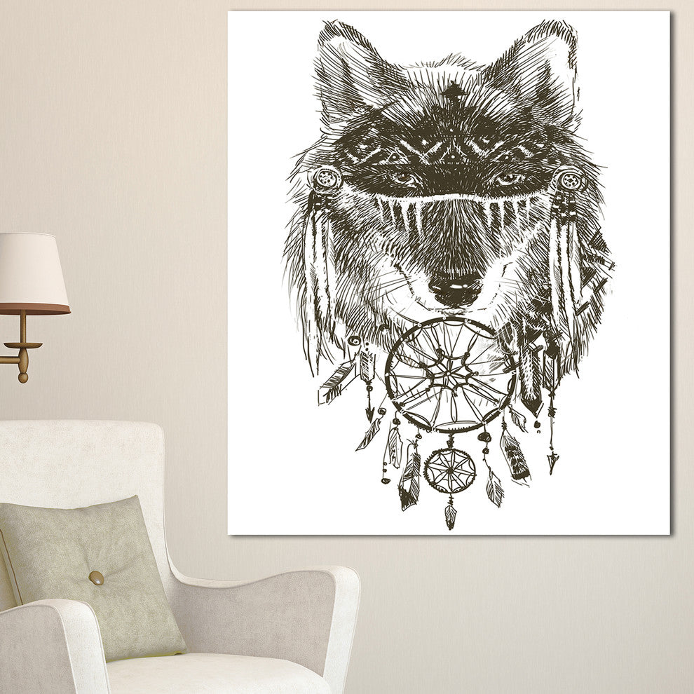 Wolf Warrior Watercolor, Contemporary Animal Art Canvas, 30"x40"