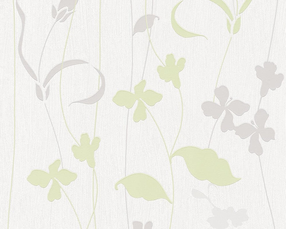 Best of Vlies, Floral Patterns Modern Classic Stripes White Wallpaper Sample