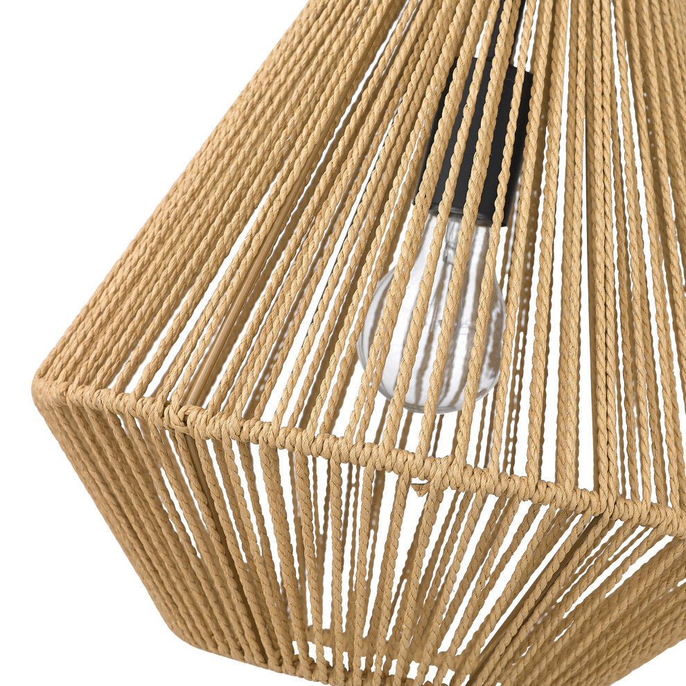 Golden Lighting 6937-M Valentina 12"W Cage Pendant - Matte Black / Natural