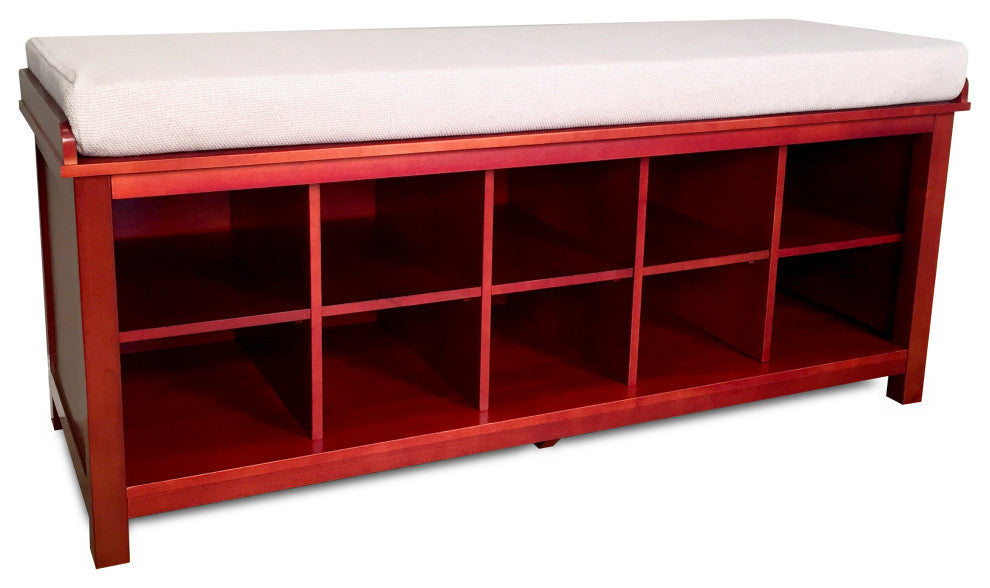 Wood Shoe Storage Bench, Red Mahogany