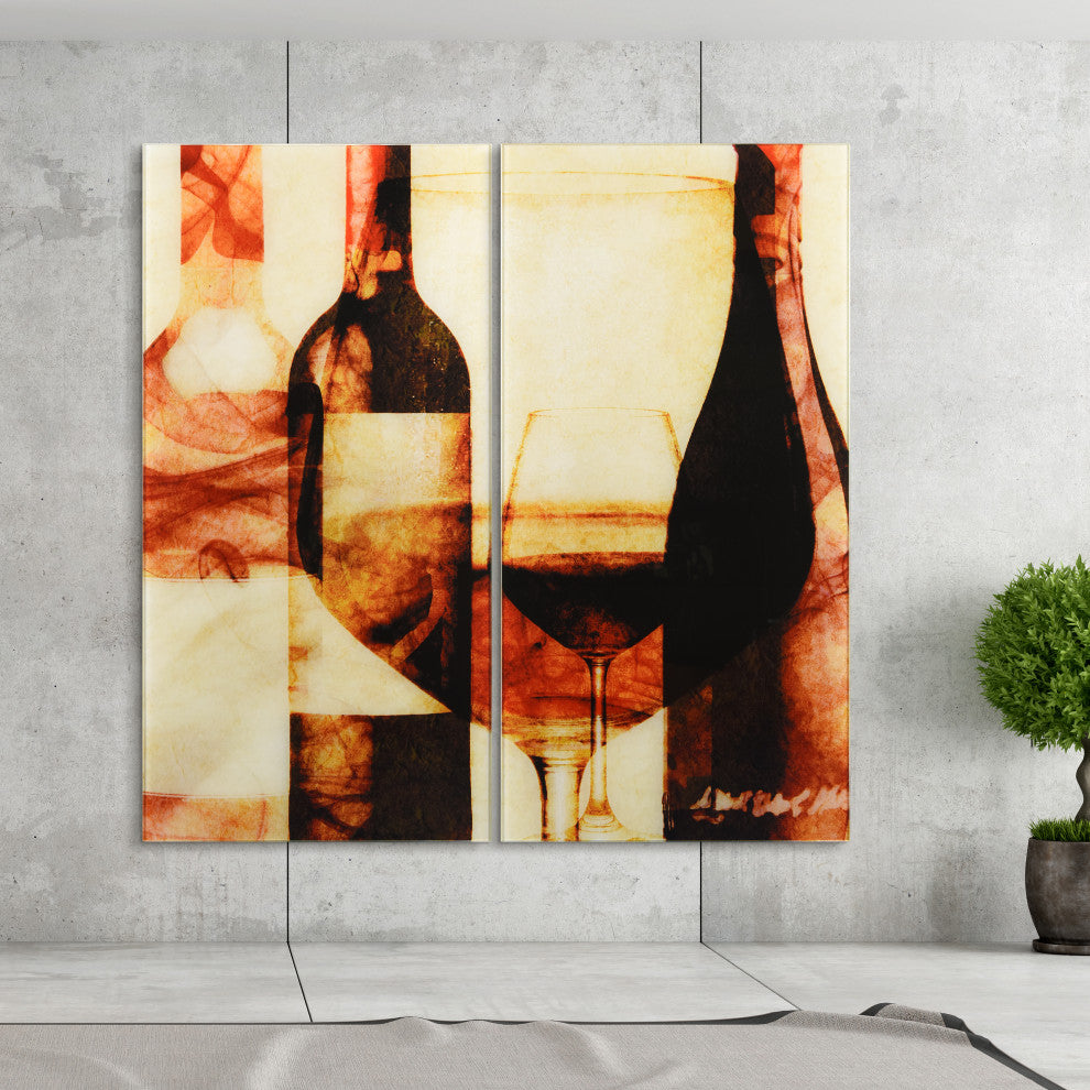"Smokey Wine" Frameless Free Floating Tempered Glass Panel Graphic Wall Art Set