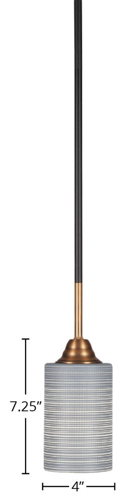 Paramount 1-Light Mini Pendant, Matte Black & Brass, 4" Gray Matrix Glass