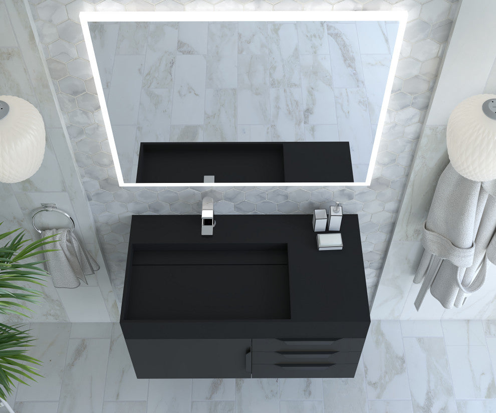 CastelloUSA Amazon 36" Wall Mount Vanity Set, Black, Black Top, Black Handles