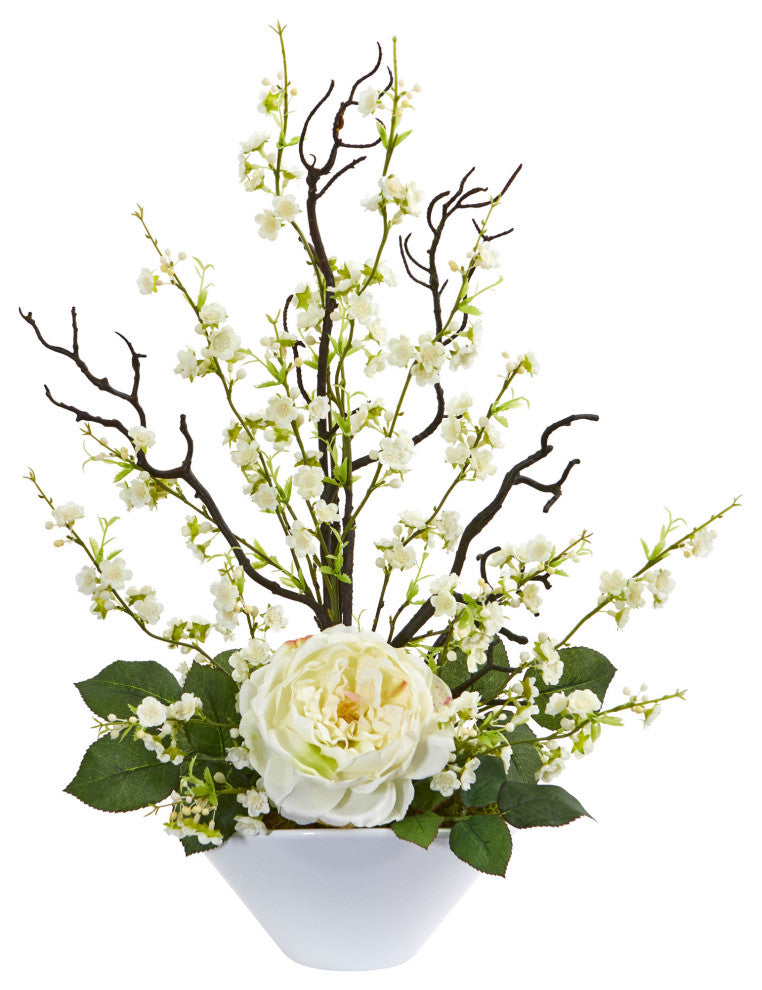 Nearly Natural Rose & Cherry Blossom Artificial Arrangement