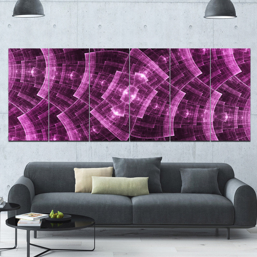 Purple Metal Protective Grids, Abstract Wall Art Canvas, 70"x28", 6 Panels