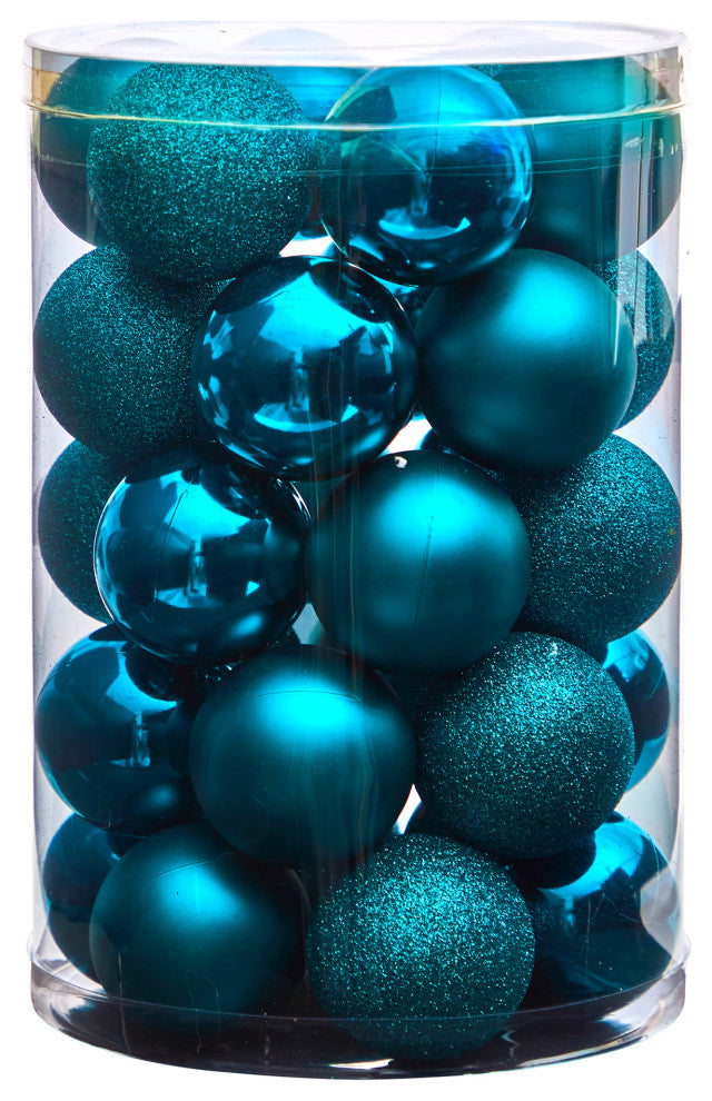 Holiday Xmas 30 Count 2.5" Shatterproof Ornament Set With Re-Useable Container