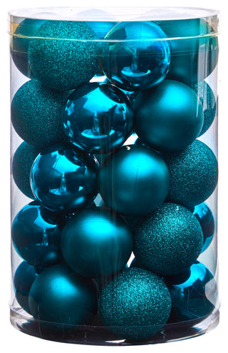 Holiday Xmas 30 Count 2.5" Shatterproof Ornament Set With Re-Useable Container