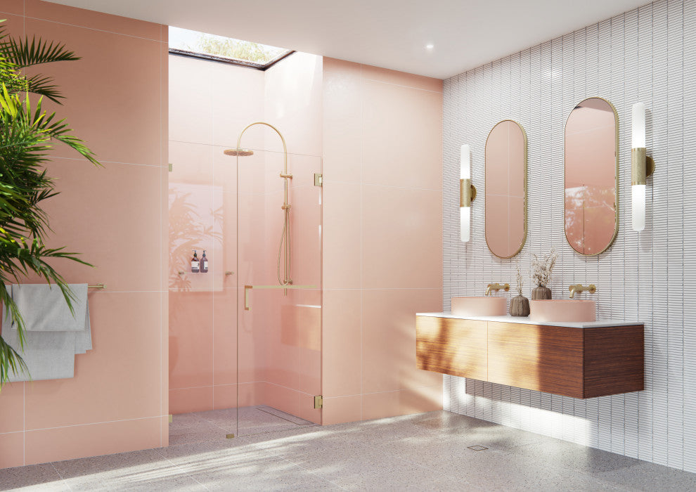 Umbra Frameless Wall Hinged Shower Door Towel Bar and Single Stationary Panel