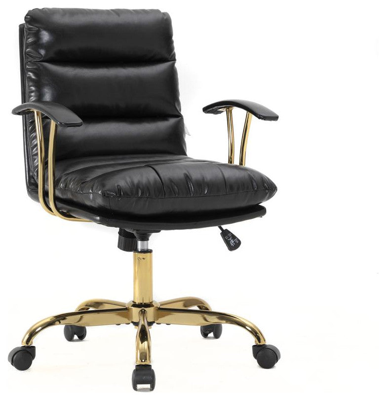 LeisureMod RO19BL Regina Modern Black Executive Leather Office Chair