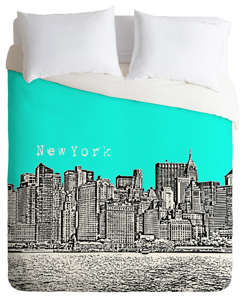Deny Designs Bird Ave New York Aqua Duvet Cover - Lightweight