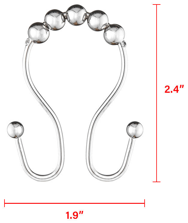 Utopia Alley Shower Hooks - Double Shower Curtain Rings for Bathroom, Set of 12, Chrome