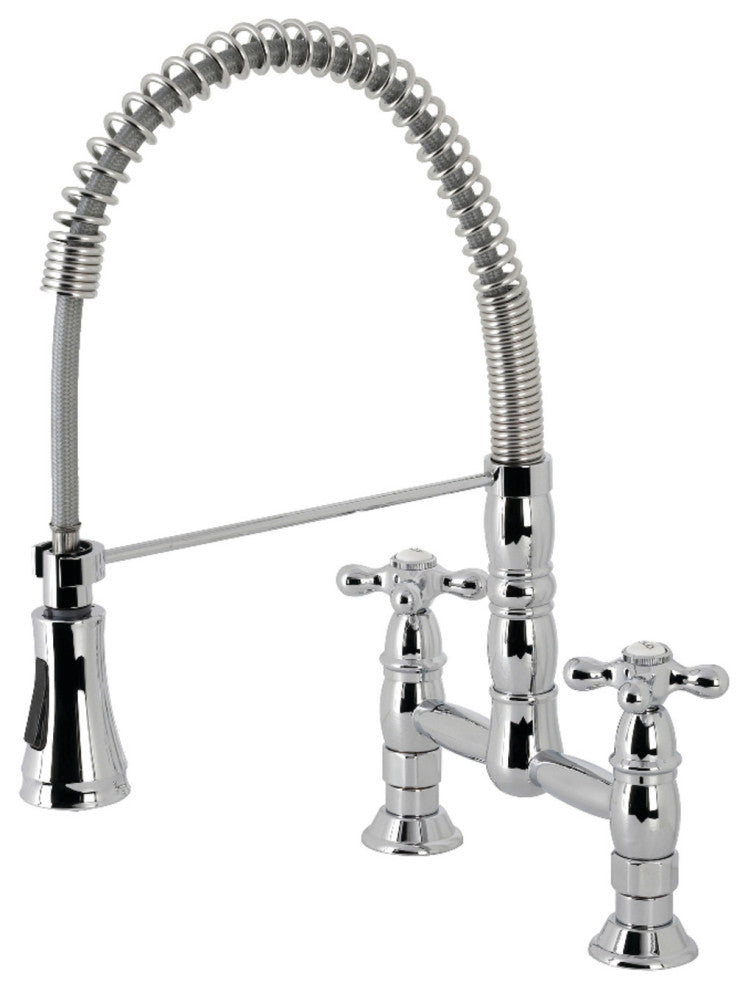 GS1271AX Two-Handle Deck-Mount Pull-Down Sprayer Kitchen Faucet, Polished Chrome
