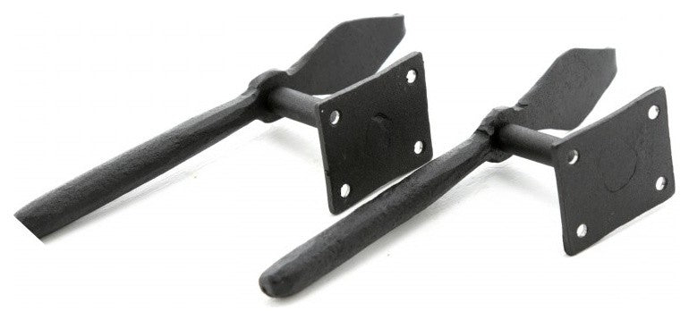 Black Shutter Dog Holders 7" L Spoon Shape Wrought Iron Renovators Supply
