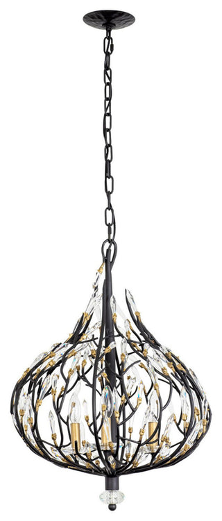 Bask 3-Lt Crystal Pendant - Matte Black/French Gold