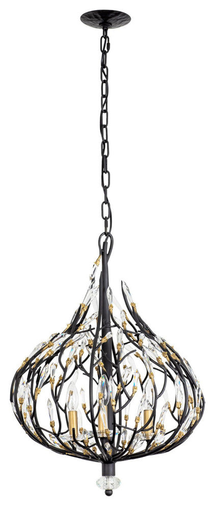 Bask 3-Lt Crystal Pendant - Matte Black/French Gold