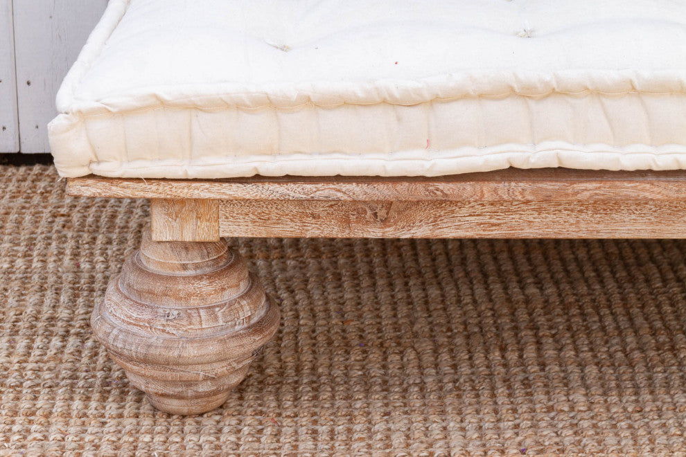 Carved Floral Whitewash Reclaimed Wood Daybed