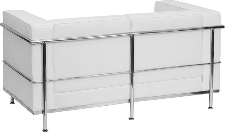 Modern Melrose White Leather Loveseat With Encasing Frame