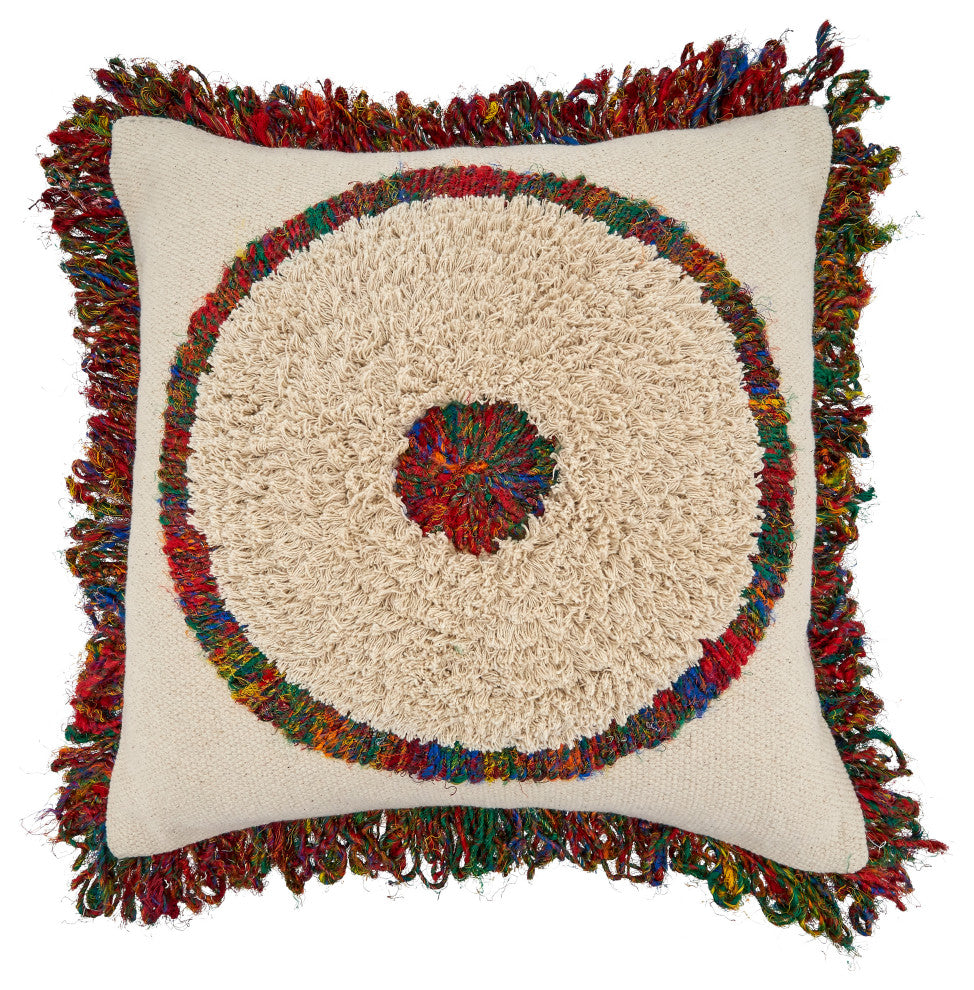 Throw Pillow Cover With Boho Circle Design, 20"x20", Multi