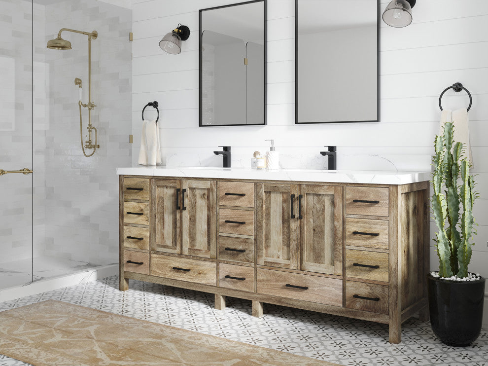 Malibu Mango 84 Double Sink Bath Vanity in Natural 2" Carrara Quartz