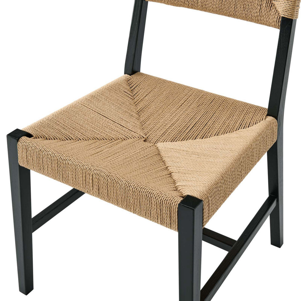 Side Dining Chair, Black Natural, Wood, Modern, Kitchen Cafe Bistro Hospitality