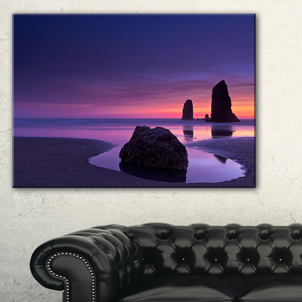 "Purple Haystack Rock" Seascape Art Canvas, 32"x16"