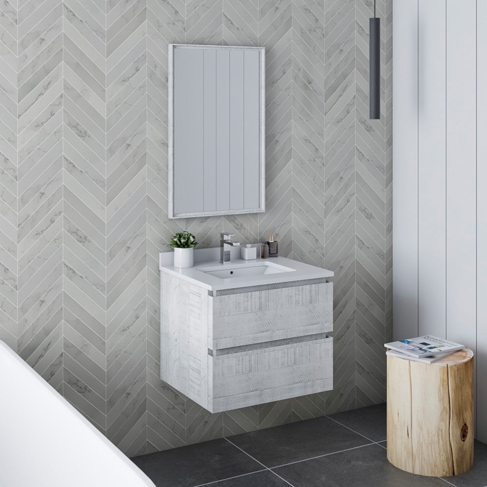 Fresca Formosa Modern 24" Rustic White Wall Hung Single Sink Bathroom Vanity