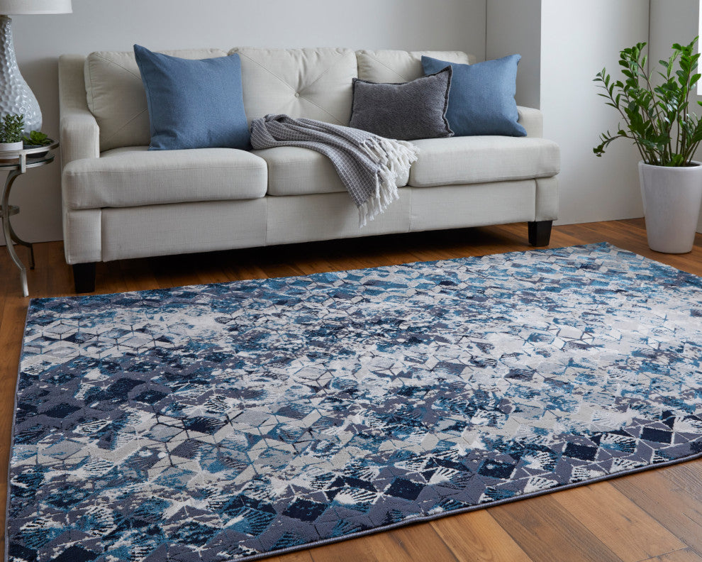 Weave & Wander Armada Art Nouveau Blue/Navy Blue Rug, 10'x13'2"