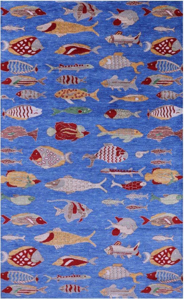 5' 1" X 8' 3" Gabbeh Fish Design Handmade Wool Rug - Q15514