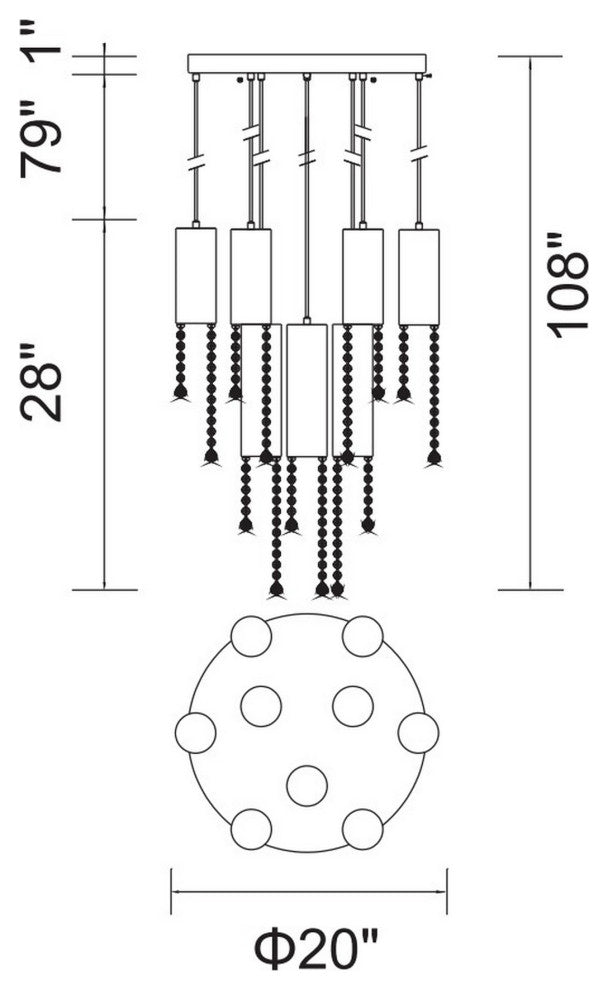 Extended 9 Light Multi Light Pendant With Chrome Finish