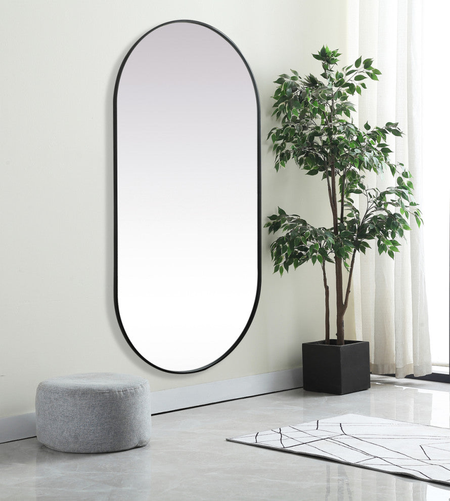 Home Living Metal Frame Oval Mirror 36x72 Inch, Black