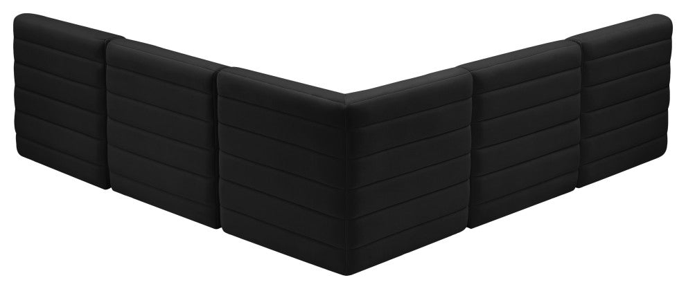 Quincy Velvet Upholstered 5-Piece L-Shaped Modular Sectional, Black