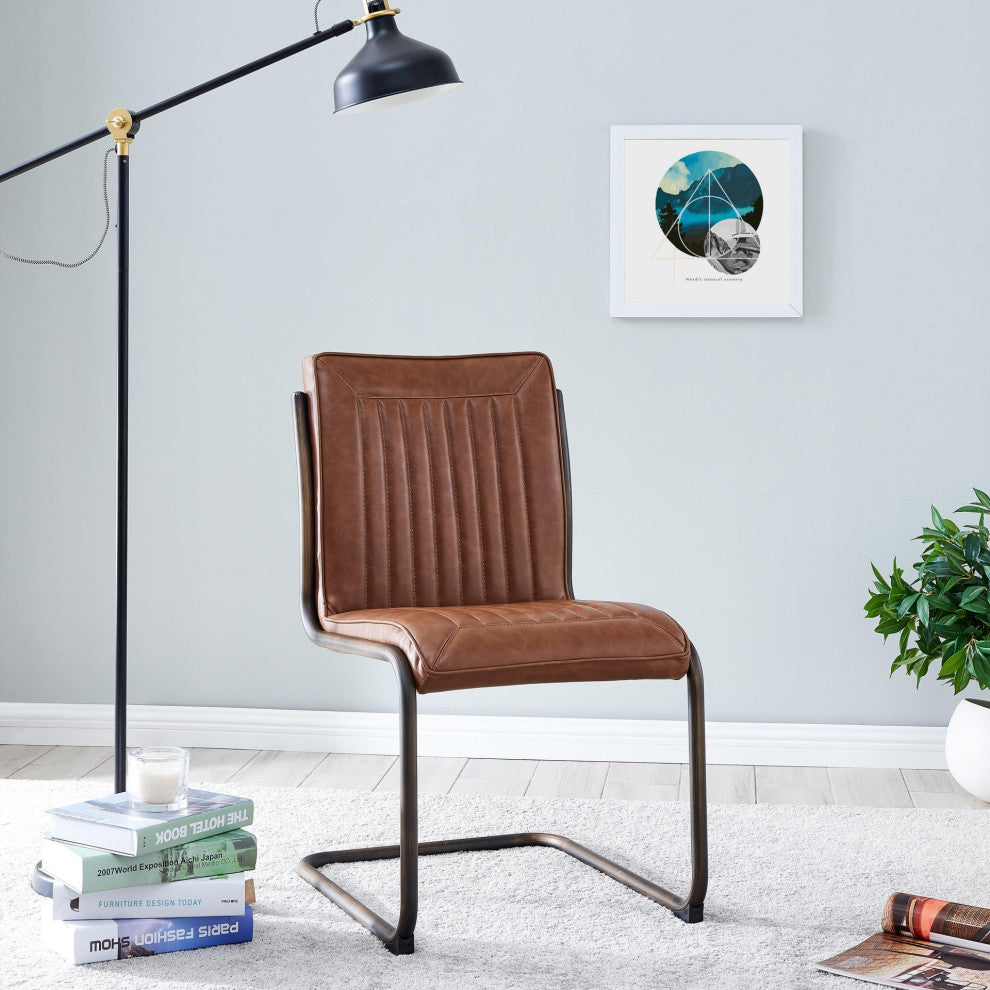 Cooper PU Dining Side Chair, Rubber Gold Frame, Antique Cigar Brown