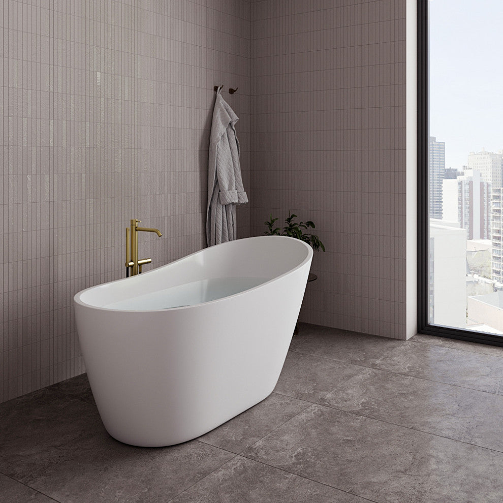 55" Streamline NDR-342-12-BBR Freestanding Tub, Tray, Drain in Brushed Brass
