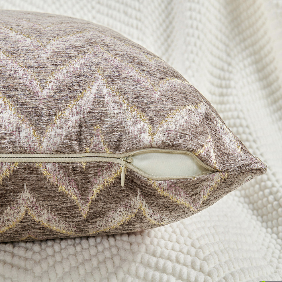 Jacquard Chenille Pillow Covers, 2-Piece Set, Light Brown, 14"x26"