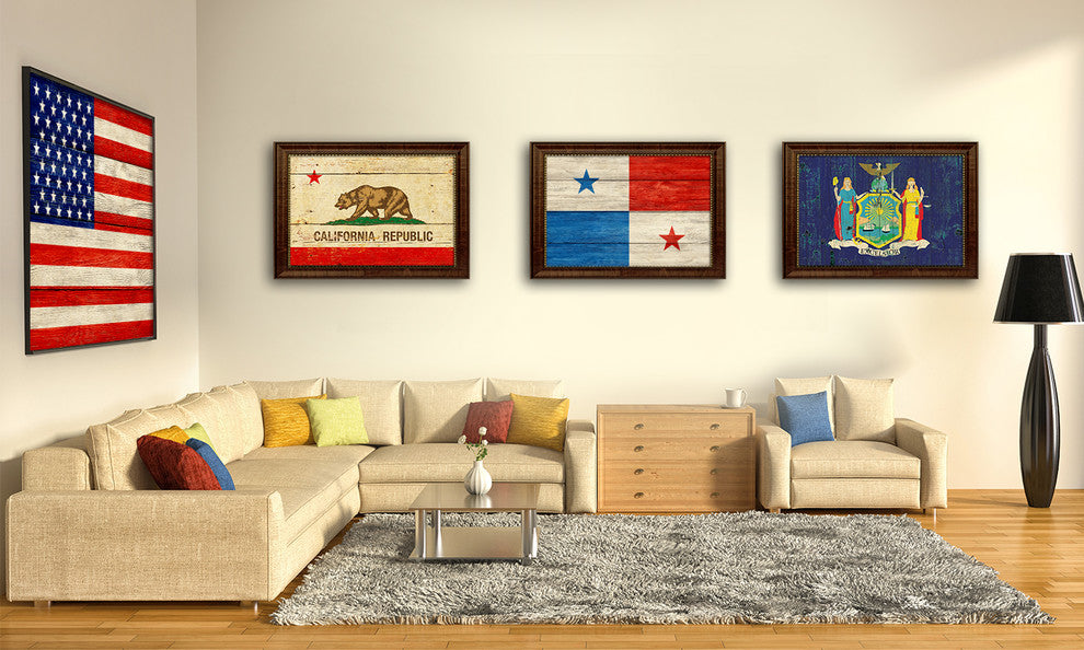 Papua New Guinea Country Textured Flag Print With Brown Gold Frame, 19"X27"