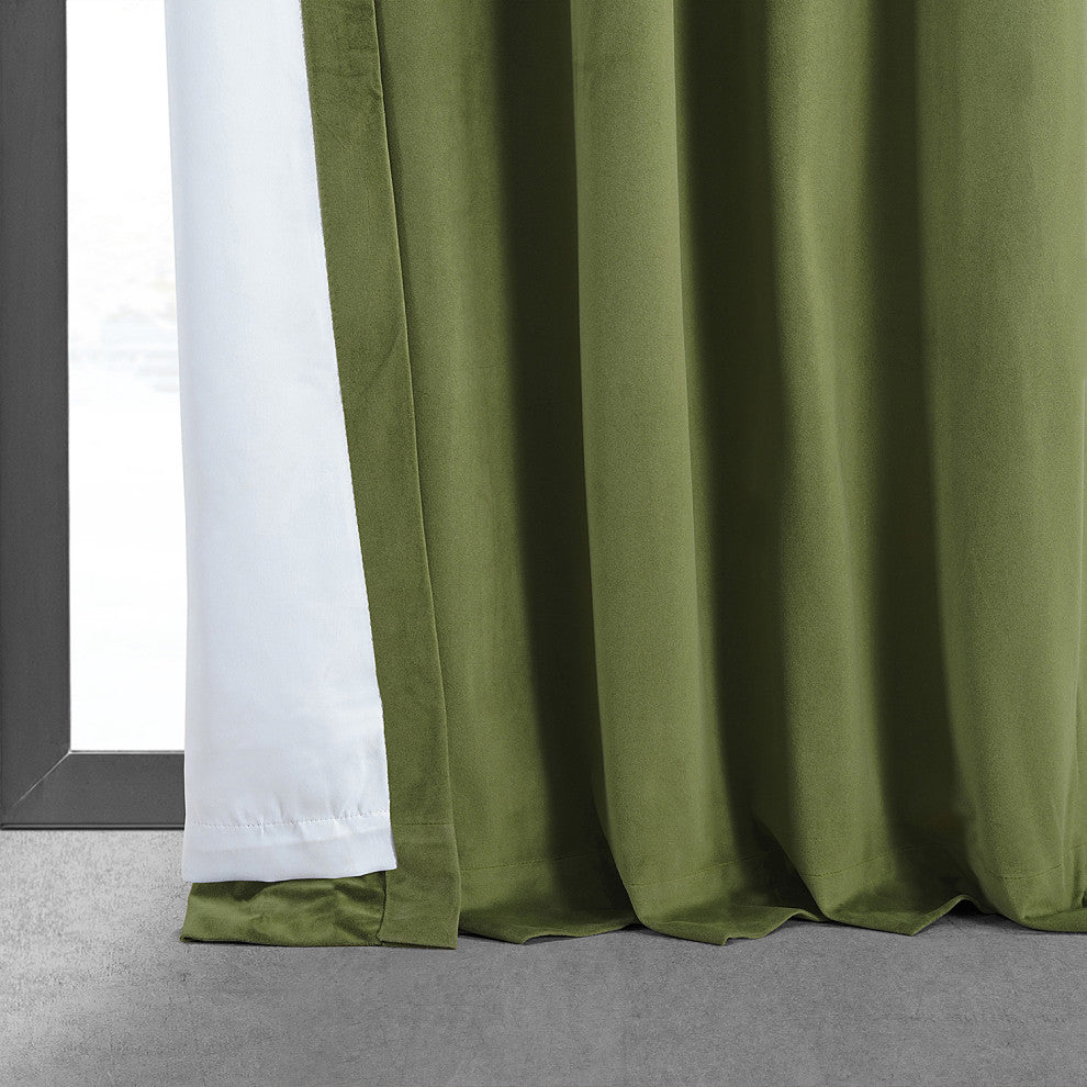 Signature Blackout Velvet Curtain Single Panel, Basque Green, 50"x108"