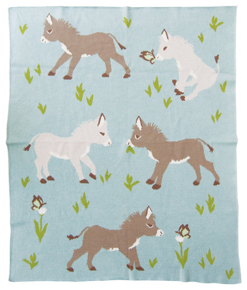 Cotton Knit Baby Blanket With Donkey Prints, Multicolor